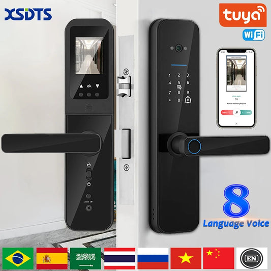 Tuya Wi-Fi Digital Electronic Smart Door Lock With Biometric Camera Fingerprint Smart Card Password Key Unlock