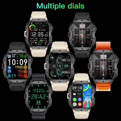 Rugged Military Smart Watch For Men Android IOS Waterproof AI Voice Bluetooth