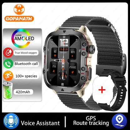 Rugged Military Smart Watch For Men Android IOS Waterproof AI Voice Bluetooth