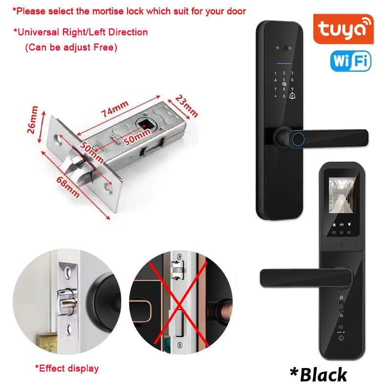 Tuya Wi-Fi Digital Electronic Smart Door Lock With Biometric Camera Fingerprint Smart Card Password Key Unlock