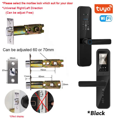 Tuya Wi-Fi Digital Electronic Smart Door Lock With Biometric Camera Fingerprint Smart Card Password Key Unlock